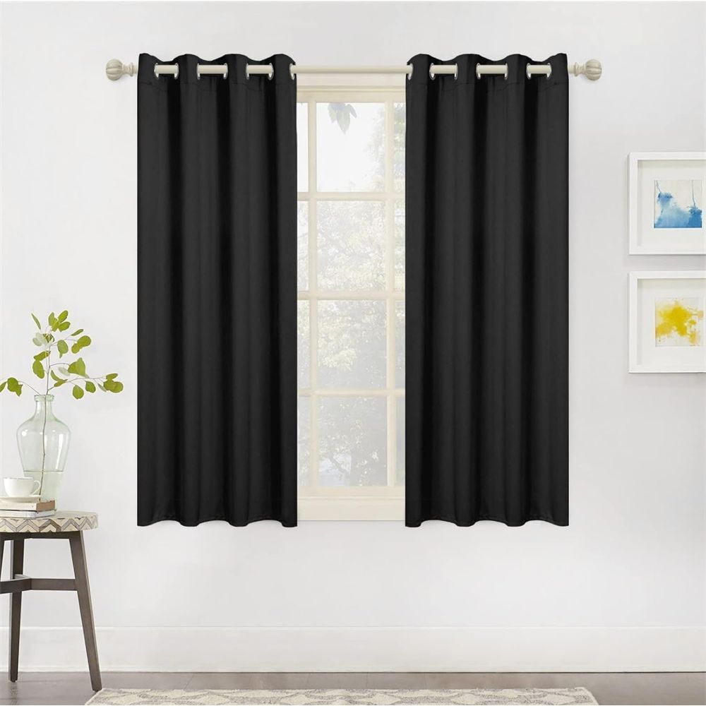 Black Out Curtains 55 Inch Long‎ Black Kitchen Curtain Thermal Insulated Room.